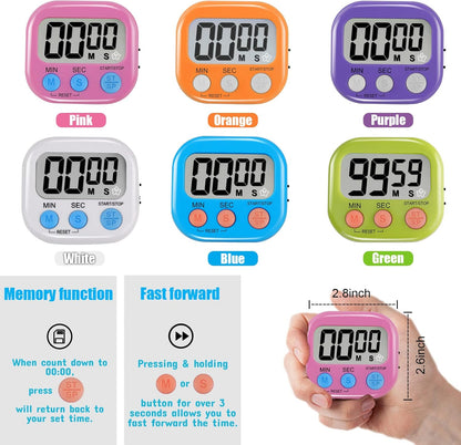 6 Pack Multi-Function Electronic Timer - Magnetic Digital Timers Big LCD Display The Loud/Silent Switch Countdown Timer Extensively Use in Break Time, Cooking,Gym, Meeting, Classroom