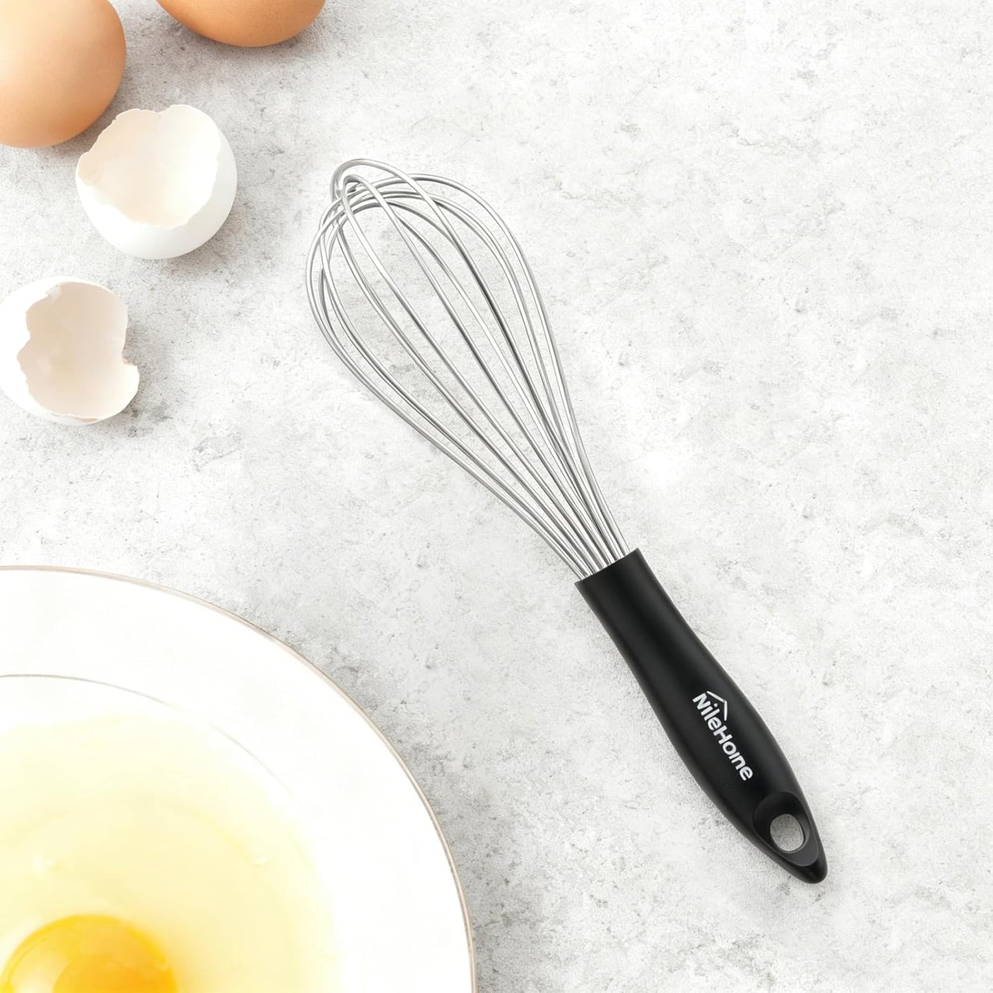 NileHome Silicone Whisk Set 8" 10" 12" Kitchen Whisk Kitchen Wisk Wire Whisks for Cooking, Whisking, Blending, Beating, Stirring-Black 3 Pack