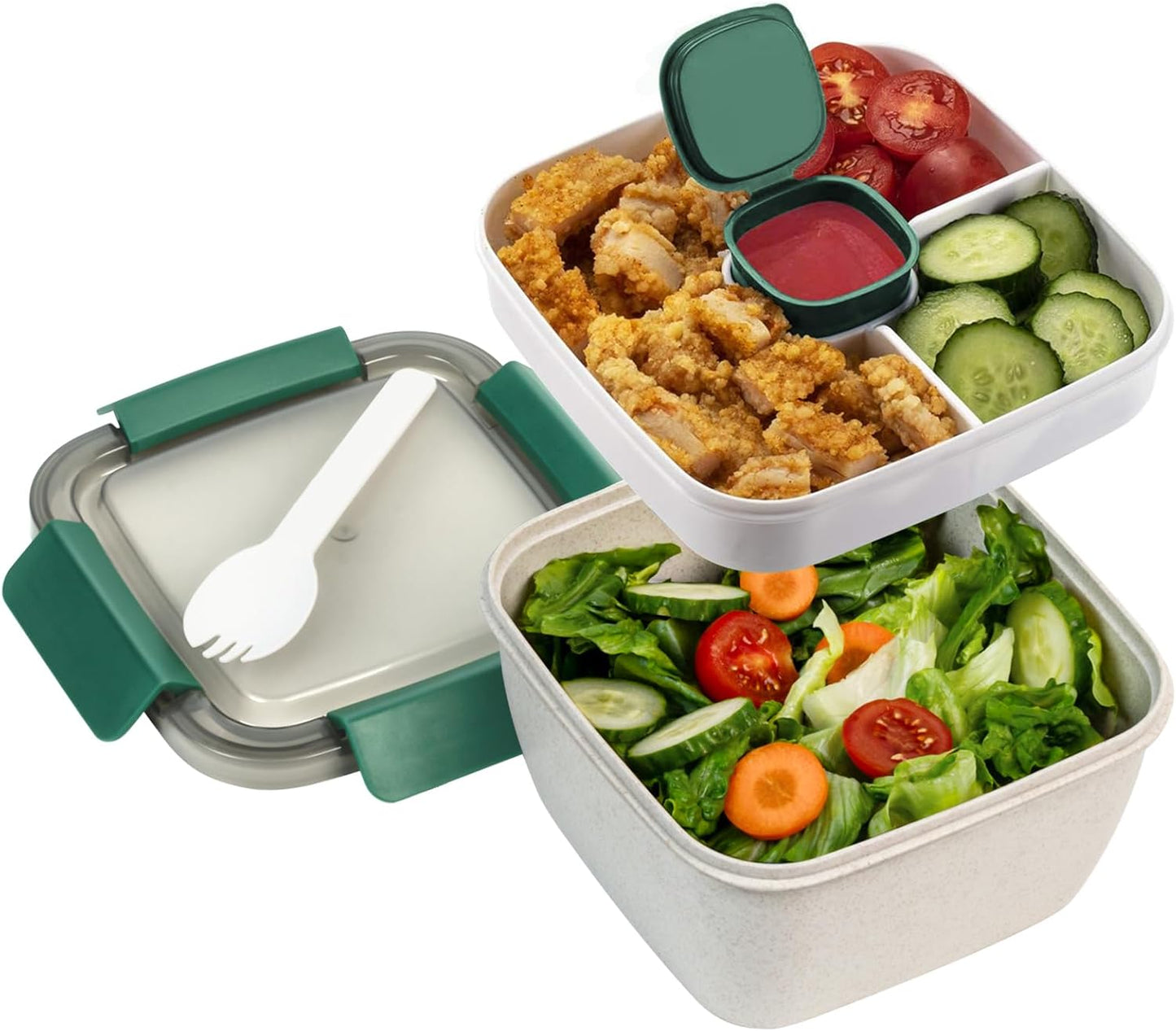 Freshmage Salad Lunch Container To Go, 52-oz Salad Bowls with 3 Compartments, Salad Dressings Container for Salad Toppings, Snacks, Men, Women (Blue)