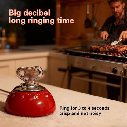 Vintage Mechanical Kitchen Timer, 60-Minute Wind Up Visual Countdown Timer, Heart Shaped Key Rotation Manual Clock for Cooking Baking Steaming, No Battery Required Desk Timer, Red