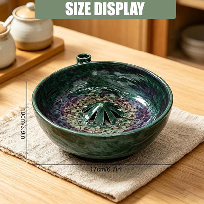 Pod Pottery Berry Washing Bowl Ceramic - Hydro Vortex Fruit Colander with Integrated Drain Spout - 360-Degree Automatic Rotating Rinser for Grapes & Vegetables - Elevated Center Cone (Green)