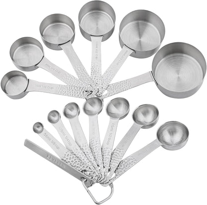 Measuring Cups and Spoons Set 14, Copper Measuring Cups and Spoons Set for Dry & Liquid, Metric & US Stainless Steel 6 Measure Cups and 7 Spoons Set w/Leveler for Kitchen & Baking
