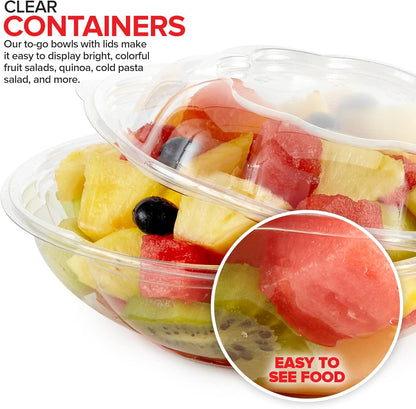Stock Your Home 32oz Clear Plastic Salad Bowls with Lids Disposable (50 Pack) Medium Takeout Container with Snap on Lid for Fruit Salads, Quinoa, Lunch and Meal Prep, Acai Bowl, To-Go Party Containers
