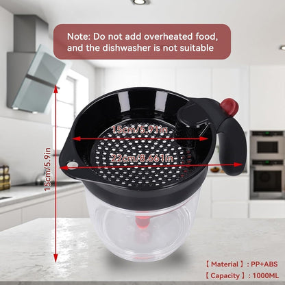 Fat Separator with Bottom Release, Kitchen Grease Strainer Measuring 4 Cup Gravy Separator with Oil Strainer Oil Grease Measuring Cup for Cooking, Healthier Gravy, Soup