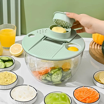 Salad Spinner large with 5-Blade Slicer, 5.3 Qt Salad Dryer for Washing, Spinning, and Draining Greens, Fruits, and Vegetables, Egg Yolk Strainer, Salad Bowl for Efficient Salad Preparation and Food