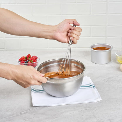 Restaurantware 10.5 in Stainless Steel Ball Whisk - German Standard Egg Beater with Ergonomic Handle, Dishwasher Safe - Manual Mixer Cooking Whisk for Baking, Stirring, Sauces, Beating