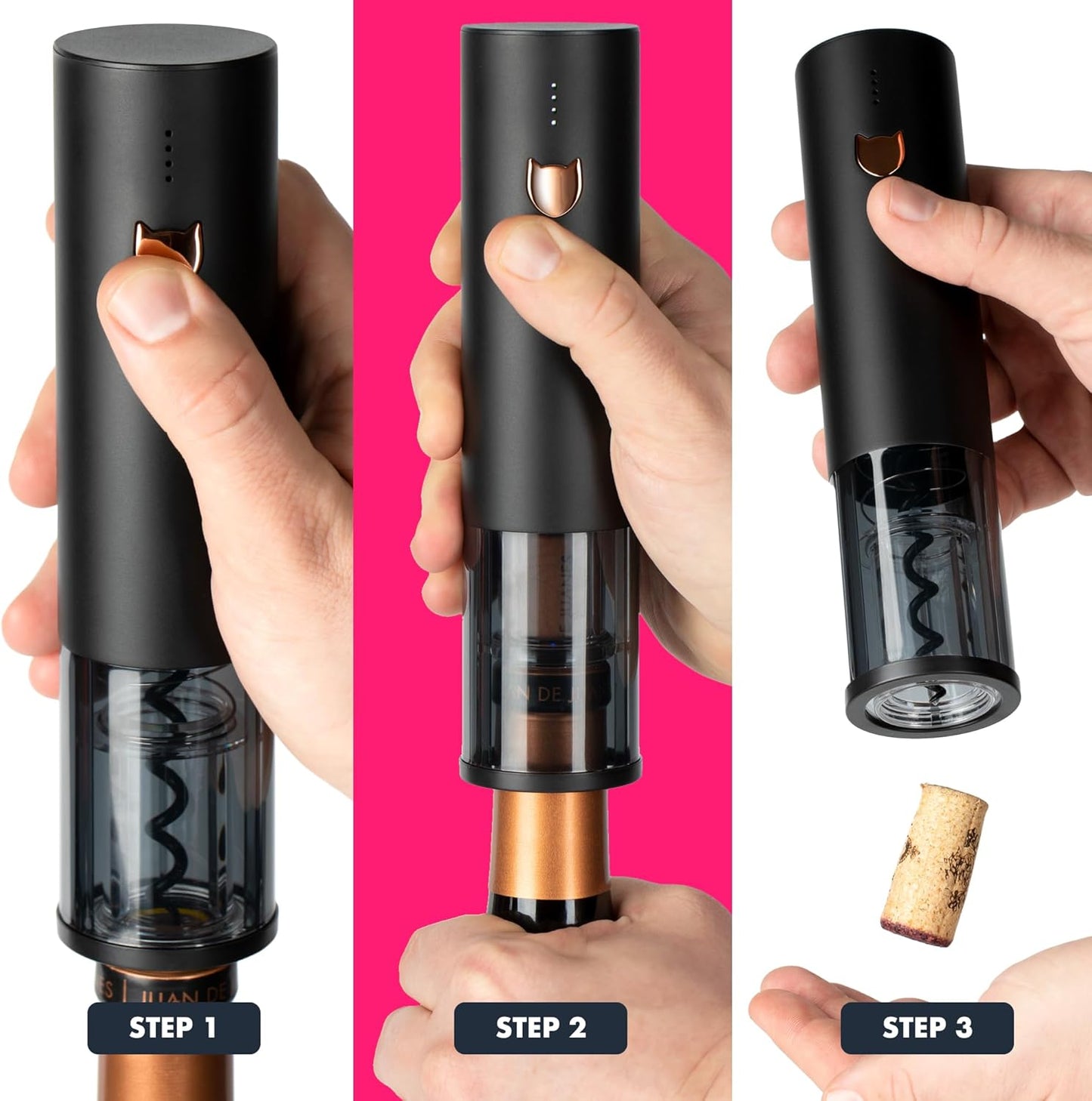 VINABON Electric Wine Opener - Updated 2026 One-Touch Automatic Wine Bottle Opener Corkscrew - Rechargeable (Up to 100 Bottles/Charge) with Foil Cutter Stand, LED Indicator. Includes Wine Guide eBook