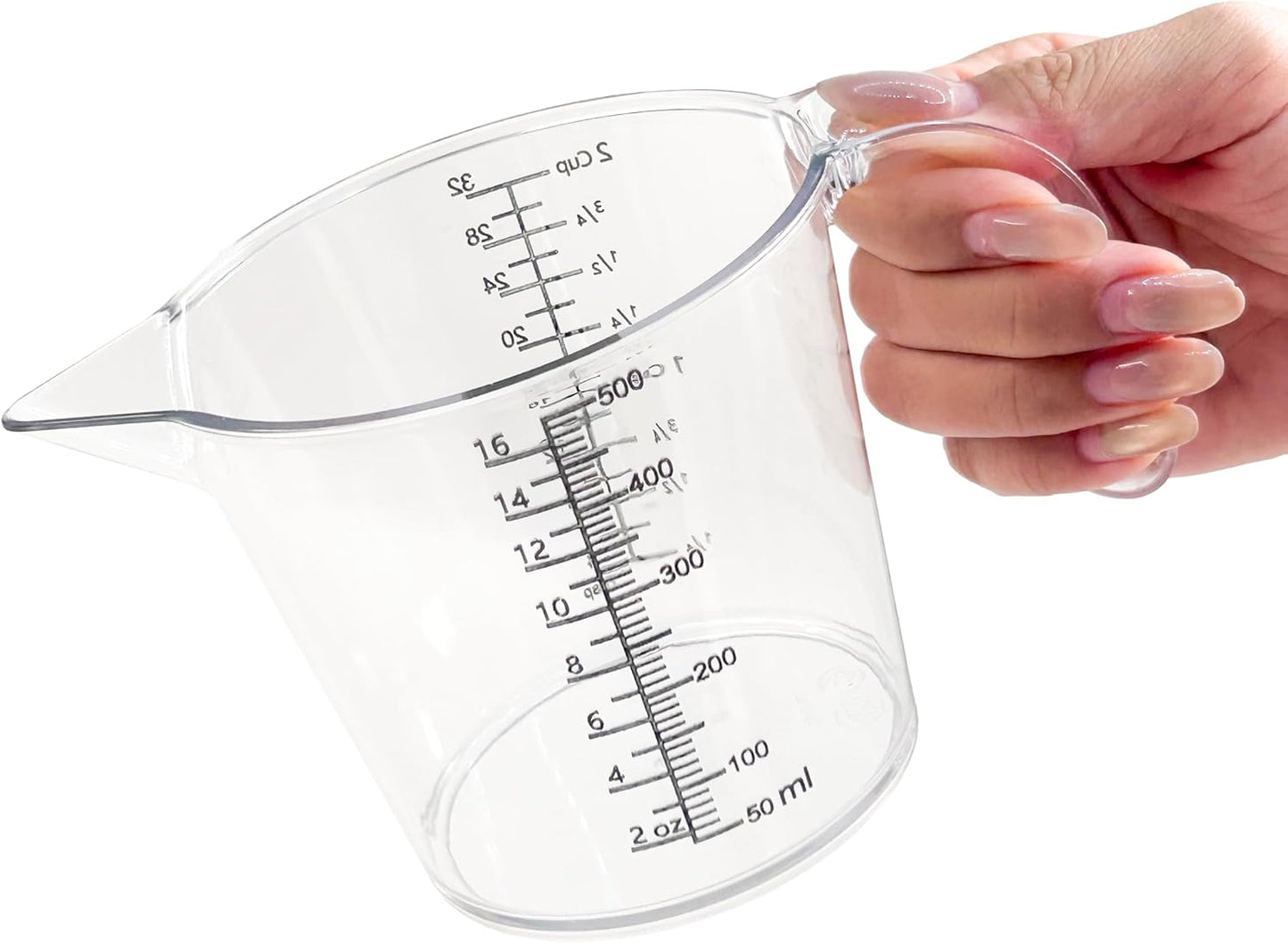 Laser-Etched Measuring Cup Set, 16 oz & 1 Cup Clear Plastic Liquid Measuring Cups, Permanent oz/cup/Tbsp/mL Markings, Food-Grade for Baking & Cooking
