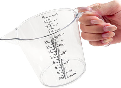 Laser-Etched Measuring Cup Set, 16 oz & 1 Cup Clear Plastic Liquid Measuring Cups, Permanent oz/cup/Tbsp/mL Markings, Food-Grade for Baking & Cooking