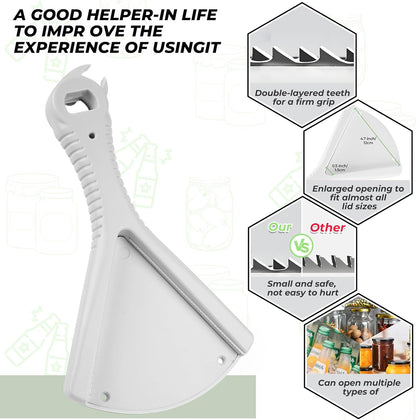 Jar Opener for Weak Hands, Ergonomic Bottle Opener Grip with Limited Hand Strength, Multi-Function Kitchen Gadget for 0.5-5.1 Inch Lids, Gray