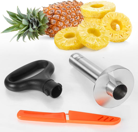 Cook Guy Pineapple Corer and Slicer Set - Includes Reinforced Stainless Steel Pineapple Cutter, Plastic Pineapple Divider - Easy Core Removal and Cutting Tool
