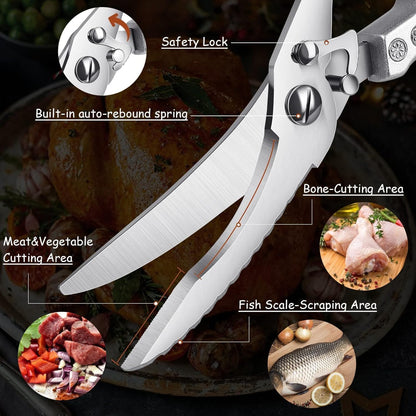 Dream Reach Poultry Shears, Heavy Duty Kitchen Shears with Serrated Edge, No Rust Spring Loaded, Multipurpose Stainless Steel Kitchen Scissors for Chicken, Bone, Meat, Turkey, Fish Thanksgiving Gifts