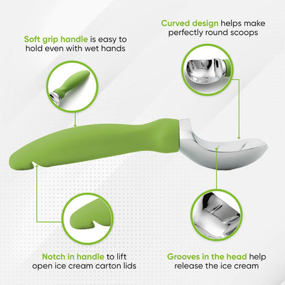 Spring Chef Heavy Duty Ice Cream Scoop with Comfortable Handle - Professional Ice Cream Scooper for Gelato, Sorbet, Cookie Dough, Melon, Frozen Yogurt - Dishwasher Safe Metal Kitchen Tool - Black