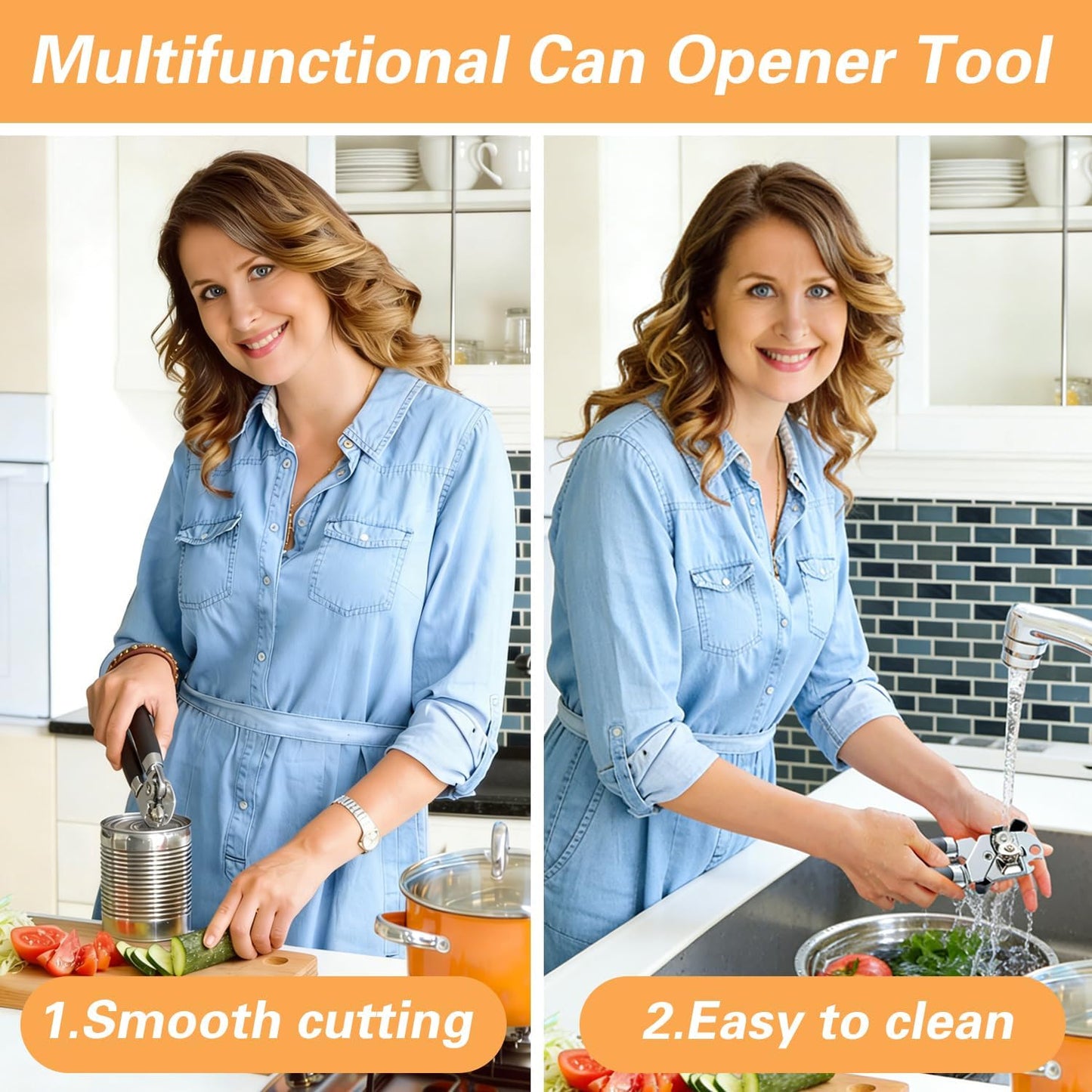 Manual Can Opener With Stainless Steel Cutting Wheel，Smooth Edge Can Opener Heavy Duty and Bottle Openers Easy to Use, Soft Comfortable Handle, Multifunctional Can Opener Tool, Black