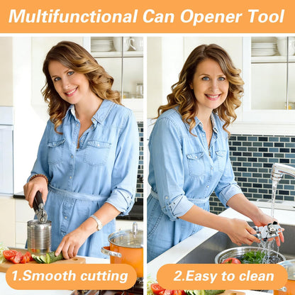 Manual Can Opener With Stainless Steel Cutting Wheel，Smooth Edge Can Opener Heavy Duty and Bottle Openers Easy to Use, Soft Comfortable Handle, Multifunctional Can Opener Tool, Black
