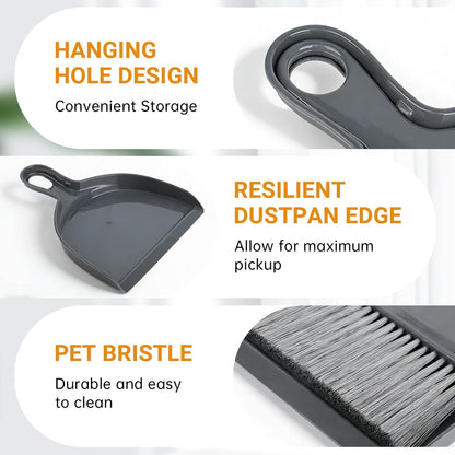 THINKLEARN 2PCS Small Broom and Dustpan Set, Mini Dust Pan and Brush, Hand Whisk for Pets, Kids, Desk, Home, Camping, Green Cleaning Supplies
