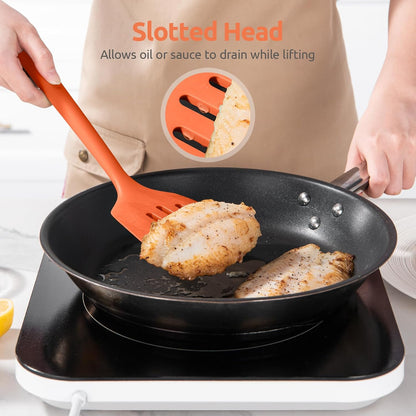 600ºF Heat Resistant Slotted Turner: U-Taste 13.6in Silicone Kitchen Spatula Flipper, 3.74in Wide Food Grade Flexible Thin Rubber Cooking Utensil for Egg, Pancake, Cookie in Nonstick Cookware (Red)