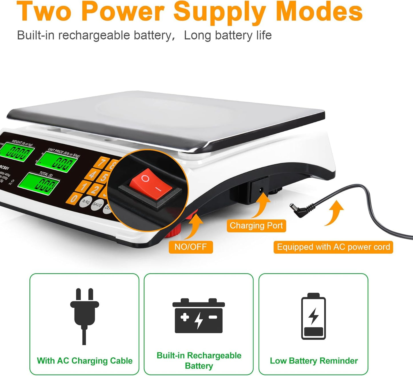 Price Computing Scale 88lb/40kg Commercial Food Scale for Produce Meat with Stainless Steel Large Platform, LCD Display, and Green Bright Backlight for Farmers Markets, Deli, （Not for Trade）
