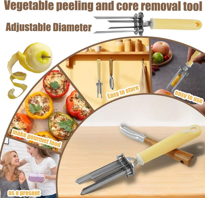 Apple Corer Tool And Peeler, Adjustable-Diameter Fruit And Vegetable Corer（Stainless Steel,2Pcs）