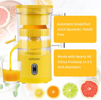 Electric Citrus Juicer, Rechargeable Juicer Machine with USB Cable and Cleaning Brush, Touch Button, Automatic Orange Lime Lemon Grapefruit Squeezer, Easy to Clean Portable Juicer, White