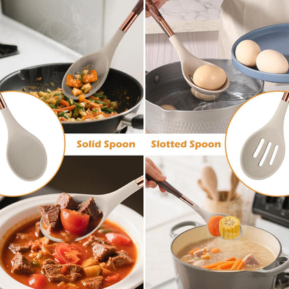 MANJIA Silicone Spatulas Set, Nonstick Silicone Spoon & Turner Spatula Set, Serving Spoon kitchen Spatula for Cooking Fish, Eggs,Flipper, Cooking Utensils Set 2pcs (white-spoons)