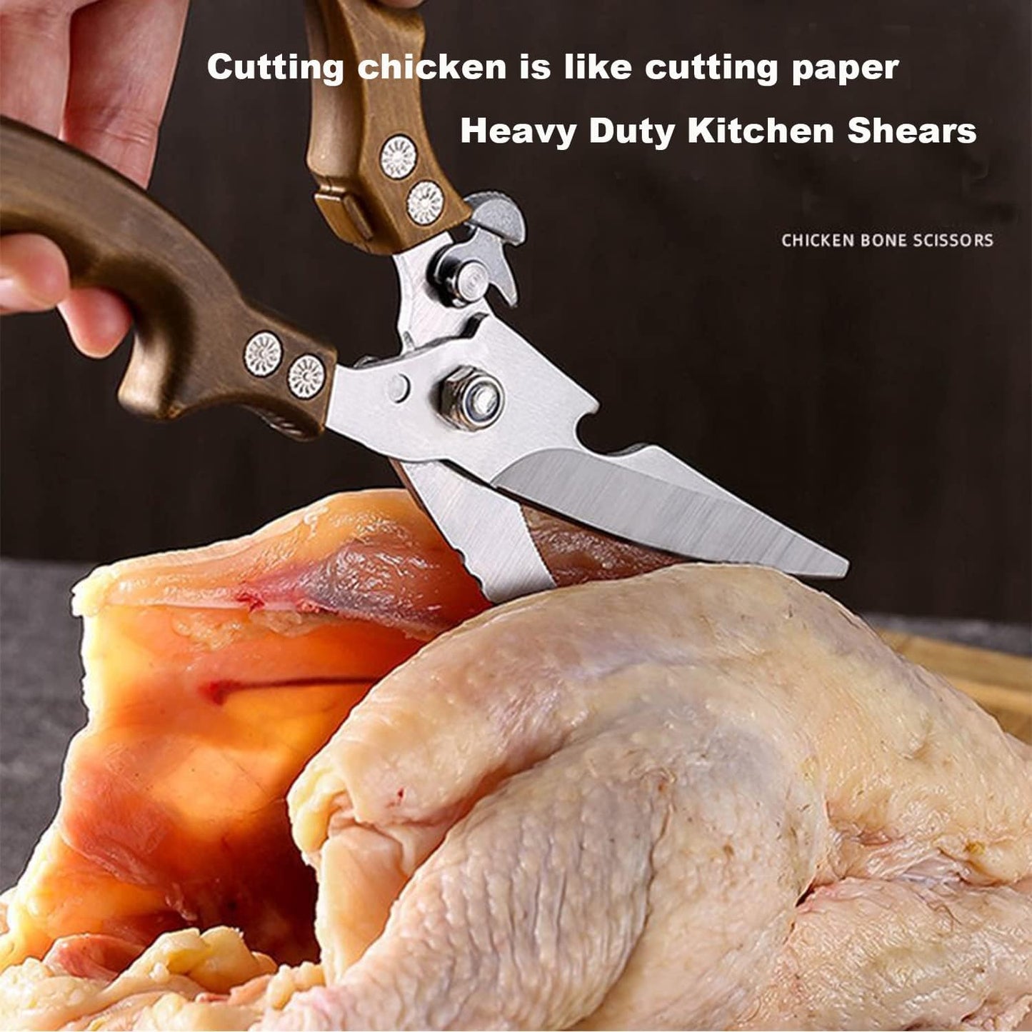 ANDONG Upgrade Heavy Duty Stainless Steel Kitchen Scissors - Professional Poultry Shears for Bone, Meat, Chicken, Fish, Turkey, Vegetables,Spring Loaded Multipurpose Ultra Sharp Utility Scissors