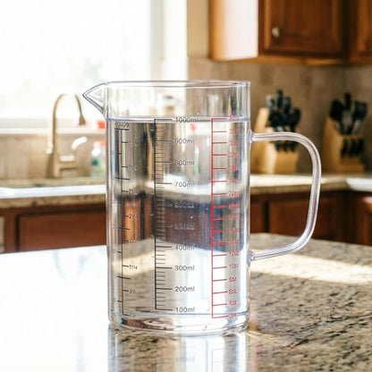 Glass Measuring Cup 4 Cup / 1000ML - Clear Glass Measuring Cup with Handle & V-Shaped Spout, Triple Scale (ML/OZ/Cup), Liquid Measuring Cup for Cooking & Baking