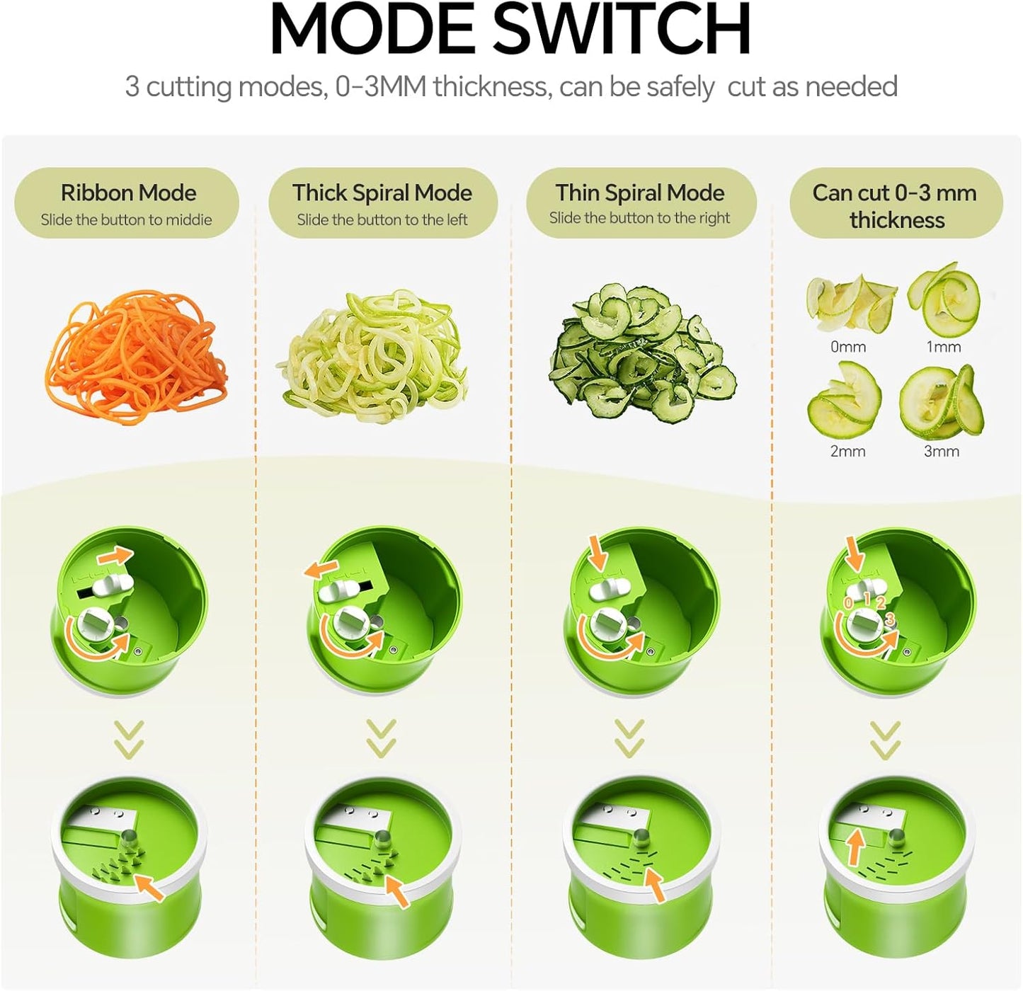3 in 1 Vegetable Spiralizer Slicer, Adjustable Thickness 0-3mm, Zucchini Spiralizer Veggie Noodle Maker for Cucumber/Zoodle/Salad/Spaghetti/Pasta with Food Container, Cleaning Brush, Black