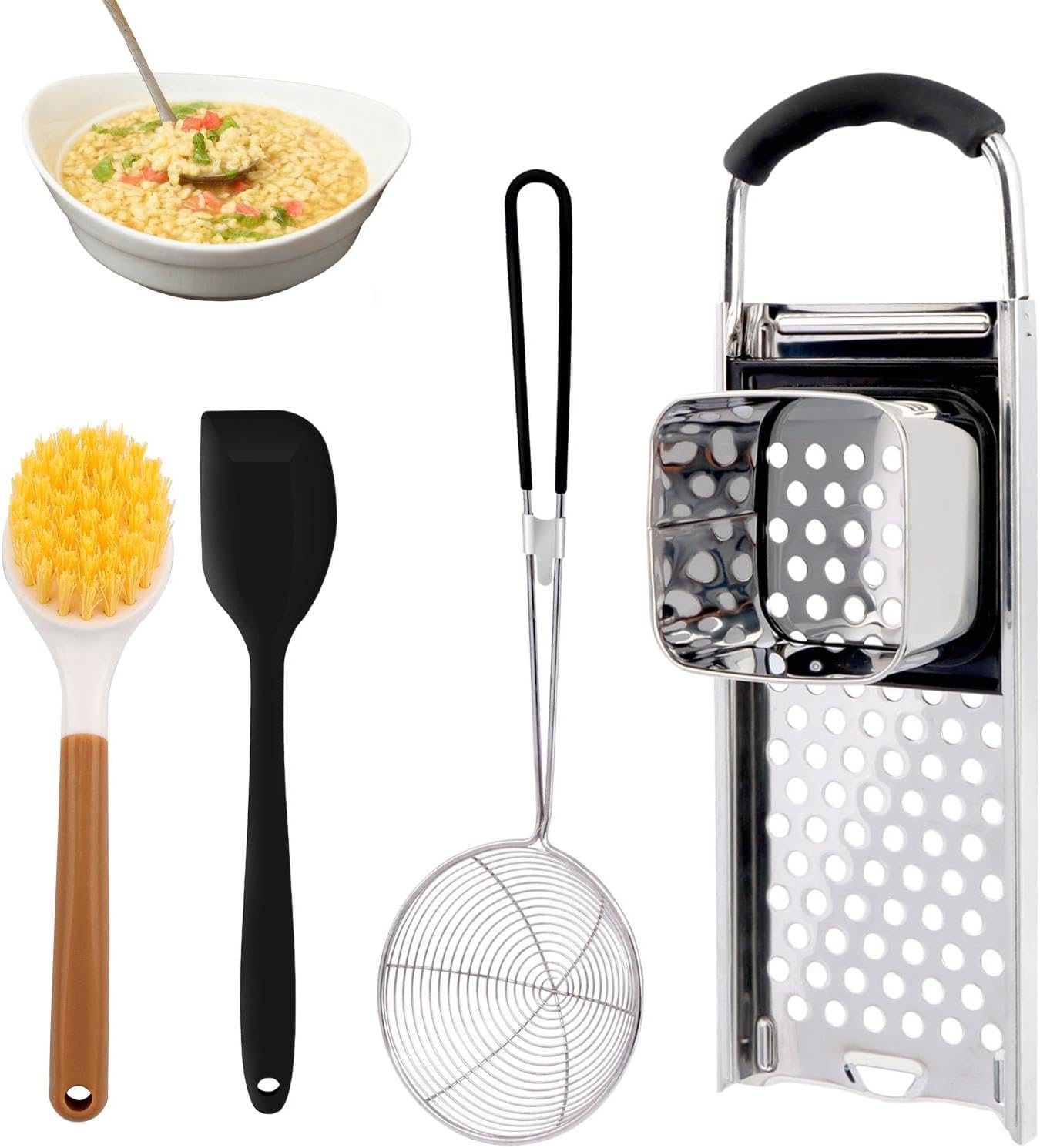 Premium Grade Stainless Steel Spaetzle Maker, Spider Strainer Skimmer Spoon Pasta Strainer, Homemade Traditional Egg Noodle Dumpling Making Tool Set