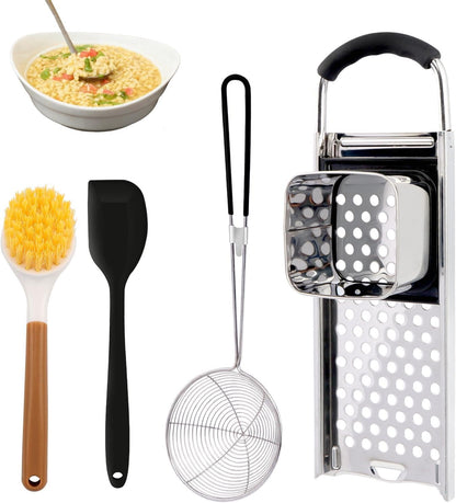 Premium Grade Stainless Steel Spaetzle Maker, Spider Strainer Skimmer Spoon Pasta Strainer, Homemade Traditional Egg Noodle Dumpling Making Tool Set