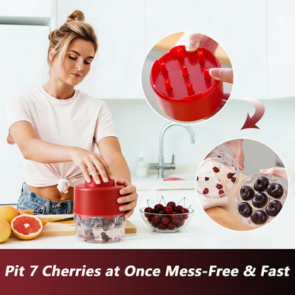 7-IN-1 Large Cherry Pitter Tool - Portable Cherry Corer Pitter With Ergonomic Push Design - Easy to Use for Making Cherry Jam - Pit 7 Cherries at Once, Saving Time & Effort - Red