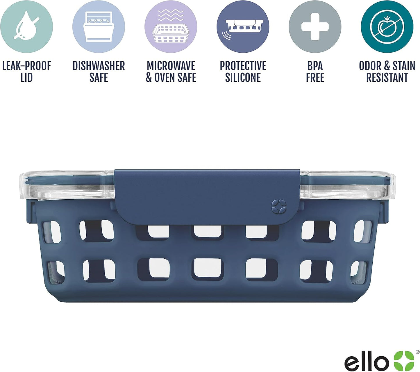 Ello DuraGlass Food Storage Glass Lunch Bowl - Meal Prep Container with Silicone Sleeve and Airtight Lid, 5 Cup, Yucca