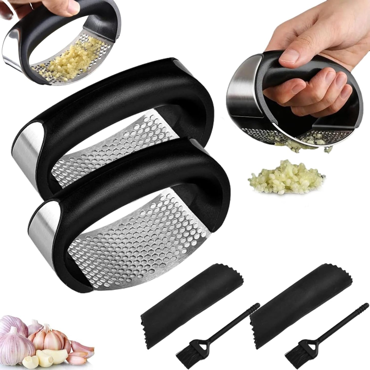 Garlic Presser, Garlic Press Rocker Stainless Steel, Garlics Slicer & Grinder Extracts More Garlics Paste, With Ergonomic Handle, Kitchen Gadgets