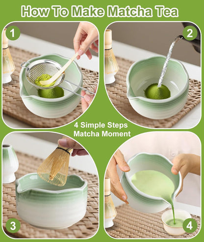 JBER Matcha Whisk Set, Ceramic Matcha Set Includes Bowl & Holder, Bamboo Whisk (Chasen), Sifter, Scoop, Spoon & Rest - 7PCS Matcha Kit Gift for Matcha Lovers & Beginners, Gradient Pink