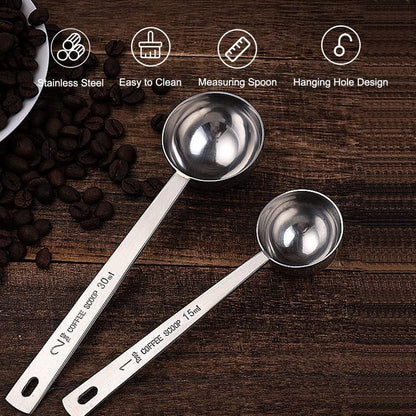Coffee Scoop, Gold Stainless Steel Coffee Spoons Set, 1 tablespoon (15ml) and 1 tablespoons (30ml) Spoon, Gold Tablespoon Measure Spoon for Coffee, Milk Powder, Fruit Powder, 2 Pack(Long Handle)