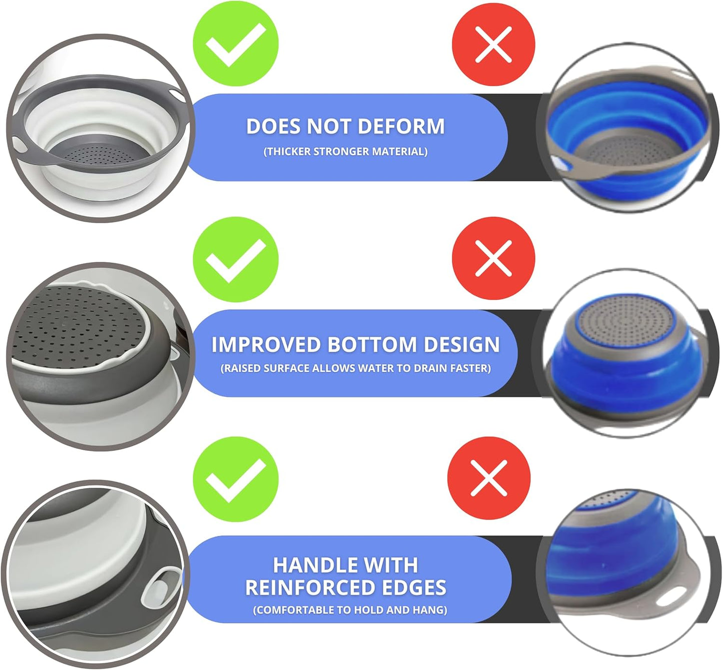 Green Kitchen Strainer Colander Set - 2 PCS Multifunctional Colander Silicone Food Strainers for Kitchen for Pasta and Spaghetti Collapsible with Plastic Handles