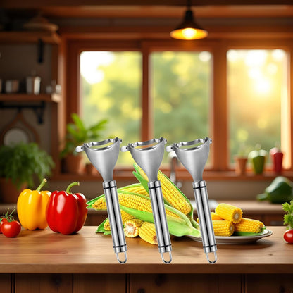 3Pcs Silver Magic Corn Cutter Peeler, corn peeler, Corn Stripper Cob Stripper Tool, Stainless Steel Corn Thresher, Corn Peeler with Ergonomic Handle, Graters, Peelers and Slicers