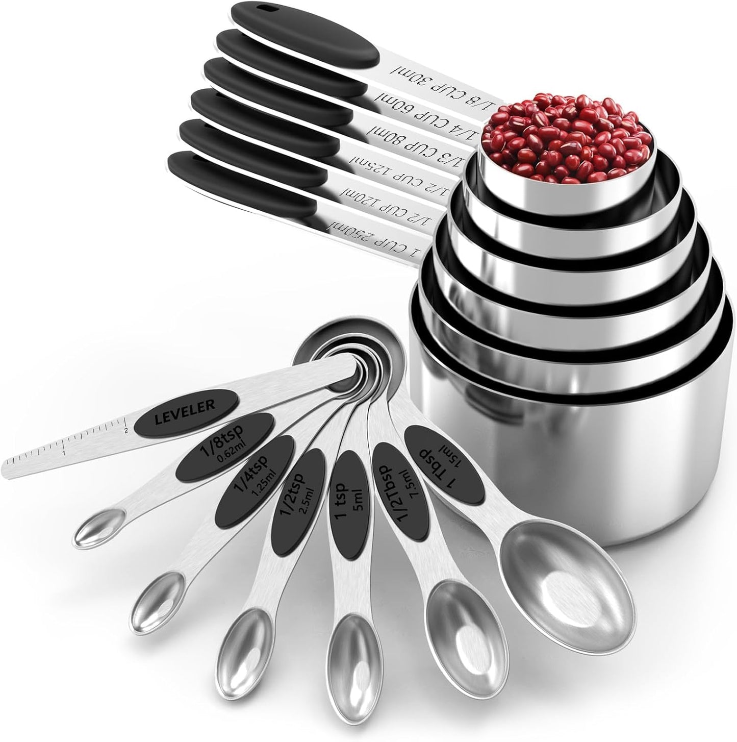 TILUCK Measuring Cups and Spoons Set, Stainless Steel, Kitchen Utensils for Cooking and Baking (10)