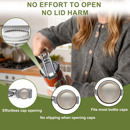 Adjustable Jar Opener –2026 Stainless Steel Can & Bottle Opener for Weak Hands Seniors Up to 4-Inch Lids,Optional Silicone