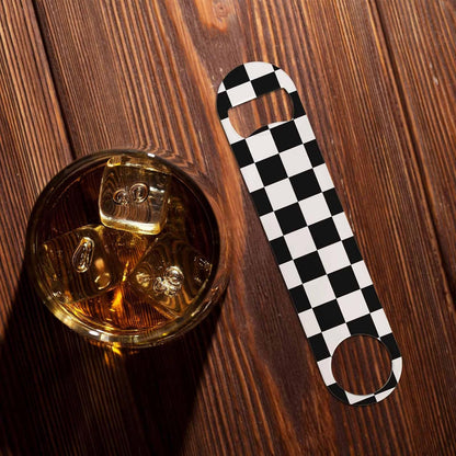 Black White Checkered Stainless Steel Bottle Opener Cool Car Racing Sports Plaid Pattern Geometric Design Flat Beer Bottle Opener Keychain for Home Kitchen Bar Restaurant Party Birthday Gift