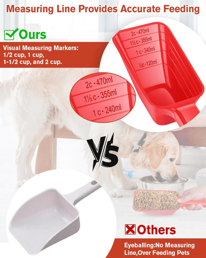2 Cup Dog Food Scoop(2 Pack), Plastic Pet Food Scoop with Measuring Lines for Accurate Pet Food Portions,Dishwasher Safe (Grey and Pink)
