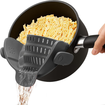 Pasta Strainer Clip-On for Pots and Pans – Heat Resistant Colander for Vegetables and Noodles – Space-Saving Design – BPA-Free, Dishwasher Safe, Universal Fit (Black)