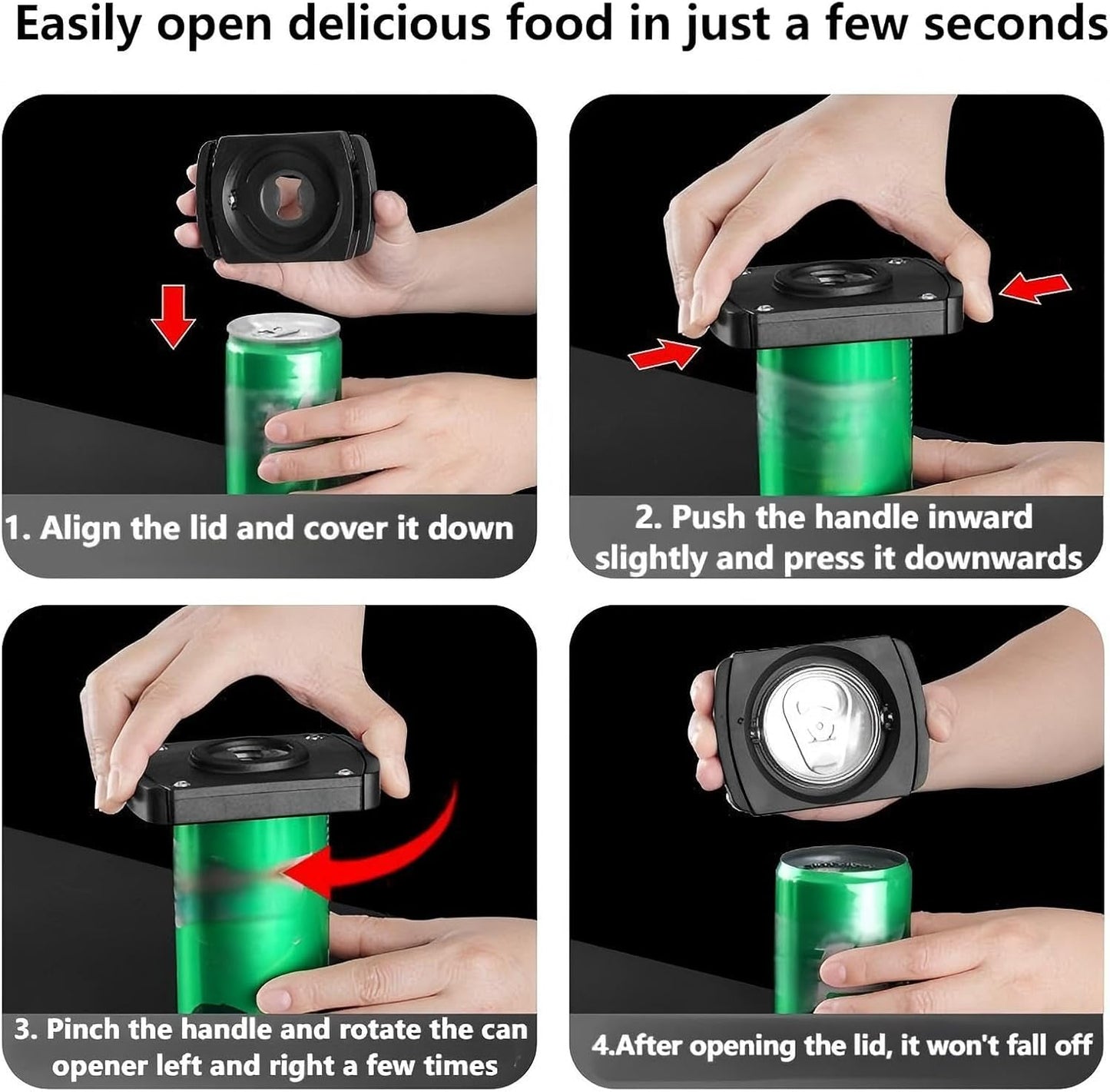 aluminum Can Opener，can top remover，Lid Remover， beer- Soft Edge- soda- can opener，Handheld Safety Manual Can Opener，for 8-19 Oz aluminum Soft Edge Cans, Household Bar Tool（Black）