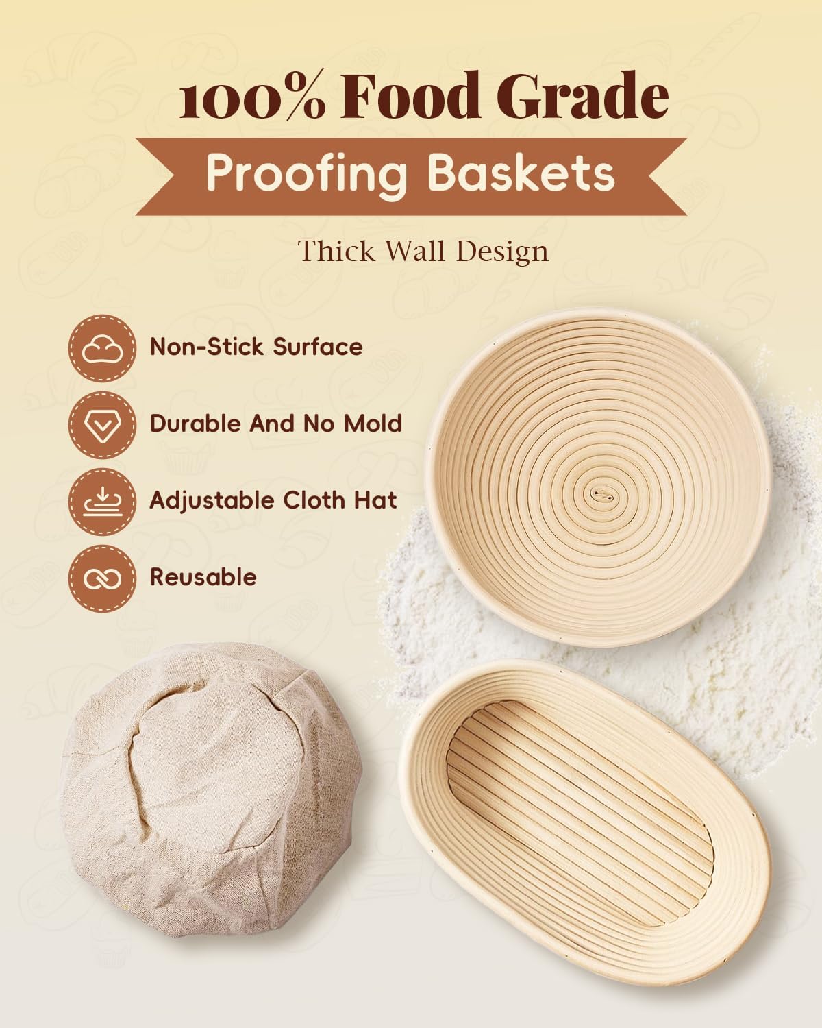 TAOMAND Complete Sourdough Starter Kit for Beginners & Manual | Sourdough Bread Baking Supplies with Round & Oval Banneton Bread Proofing Basket, Bread Sling, Starter Jar, Dough Whisk, Scrapers & Bag