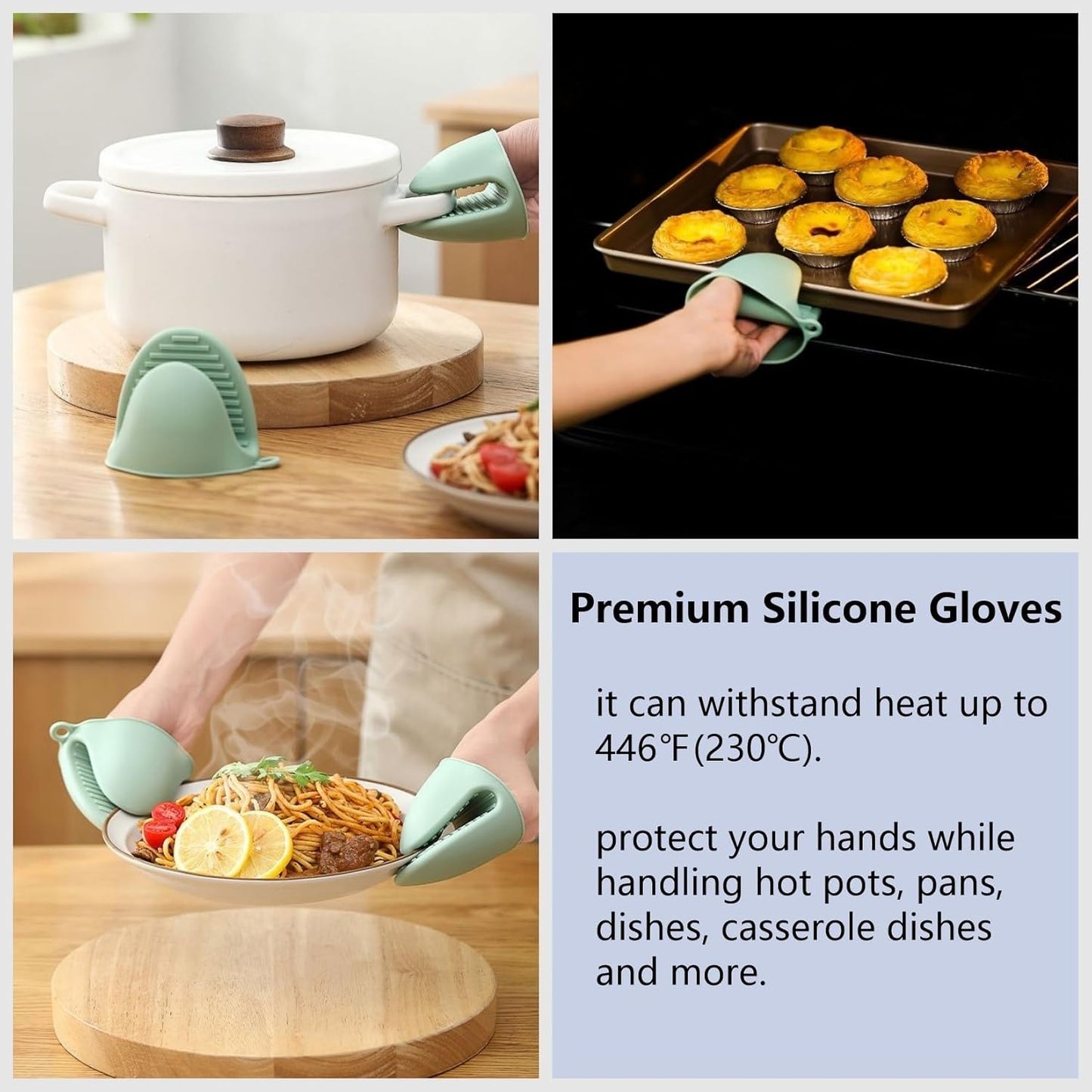 Clip on Strainer Silicone with Silicone Glove | Versatile for All Pans and Pots, Noodle Pasta Pot Strainer Silicone Colander for Vegetables Meat Fruit Spaghetti, Food Strainers (Green)