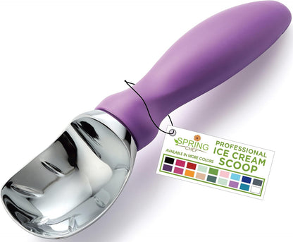 Spring Chef Heavy Duty Ice Cream Scoop with Comfortable Handle - Professional Ice Cream Scooper for Gelato, Sorbet, Cookie Dough, Melon, Frozen Yogurt - Dishwasher Safe Metal Kitchen Tool - Black