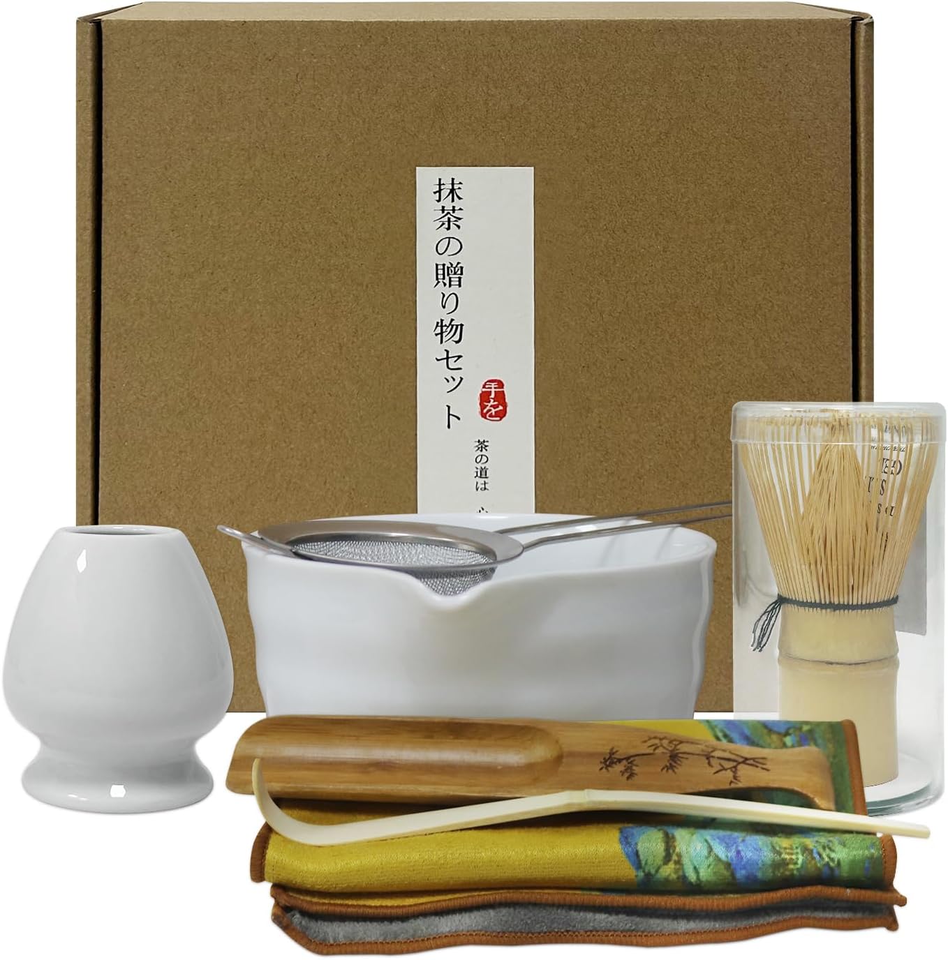 Matcha Whisk Set, Matcha Bowl with Spout, Bamboo Whisk, Scoop, Sifter, Whisk Holder – Home & Kitchen Décor, Perfect for Christmas, Birthdays
