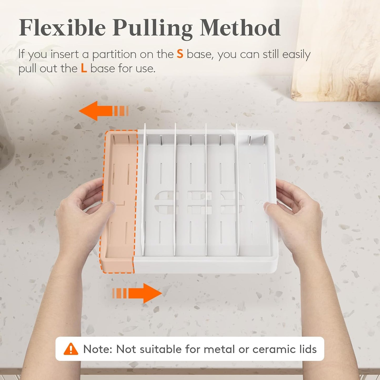 Lifewit Kitchen Cabinet Organizer for Food Contanier Lid, Lid Holder with 6 Adjustable Dividers & 7 Sections for Pantry Organizers and Storage, Home Drawer Organization, Large, 13" x 10"