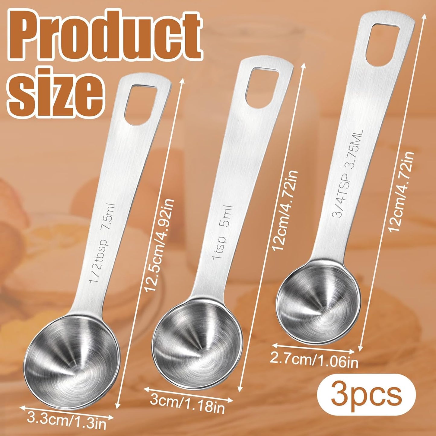 Measuring Spoon 3/4 Tsp 1/2 Tsp Tablespoon Spoon 5ml/7.5ml/3.75ml Small Mini Teaspoon Metal Measure for Kitchen Cooking CoffeeSpoon