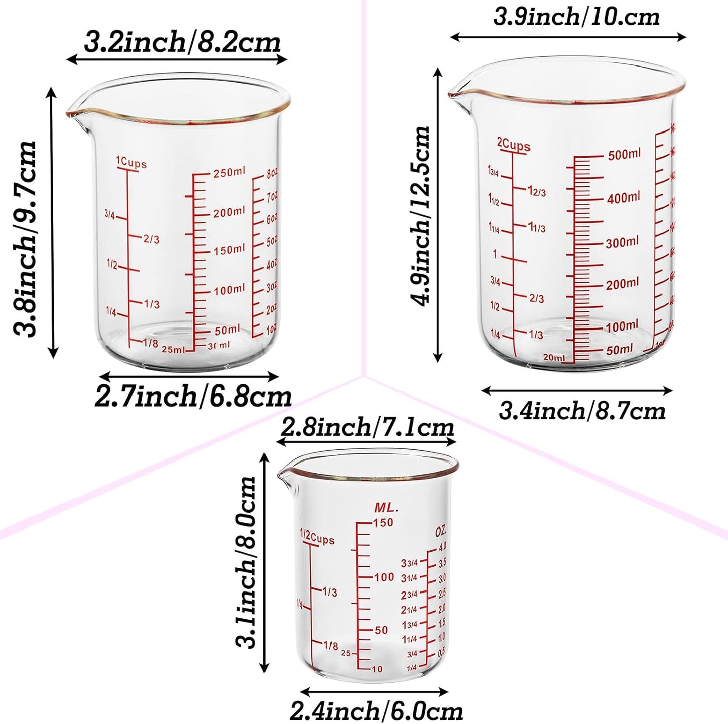 High Borosilicate Glass Measuring Cup-V-Shaped Spout，Glass Measuring Beaker for Kitchen or Restaurant, Easy to Read, 60 ML (2 Oz)-Pack of 2